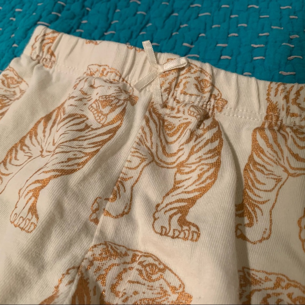 Pink Chicken | Metallic Gold/Bronze Tiger Print Pants/Leggings, 3-6 months